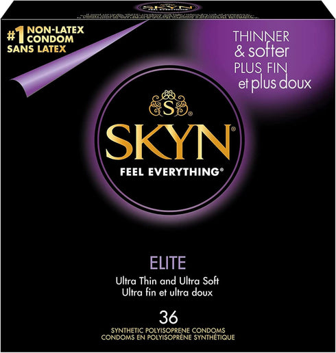 SKYN 36 Elite ct Condoms and All Night Long Premium Silicone-Based Lubricant Bundle
