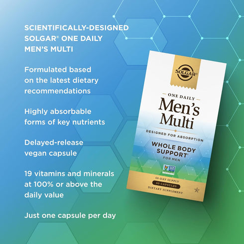 Solgar One Daily Men's Multivitamin Whole Body Support Supplement, Highly Absorbable Delayed Release Capsules - 60