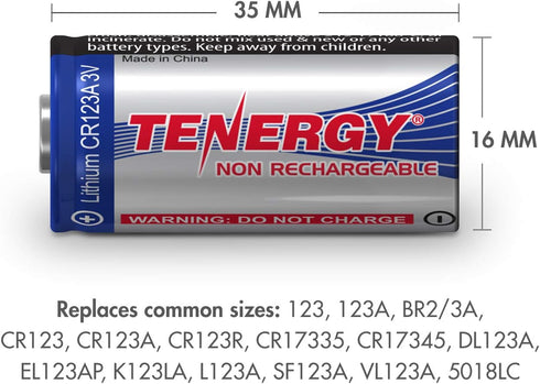 Tenergy 3V CR123A CR123A 4 Pack Lithium Battery, High Performance Cell Batteries PTC Protected for Smart Sensors