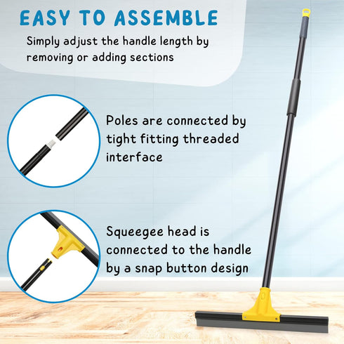18'' Rubber Squeegee Broom with 60'' Long Handle for Floor Cleaning, Heavy Duty Household Wiper