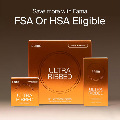 Protection2.12-Inch/54 mm (3Count) FAMA Ribbed Condoms for Men,Texture Natural Latex Condoms with Sillicone Lubricant
