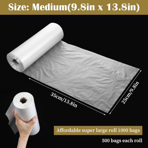 Limbeuuu 2 1000 2 (9.8 13.8 Inches) Rolls Plastic Produce Bags, Bags of Big Roll for Fruits, Vegetable, Bread, Clear