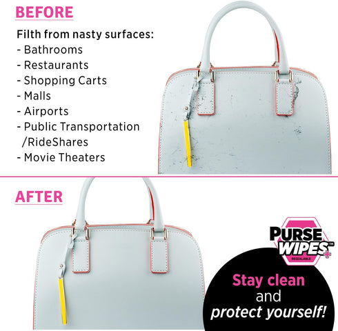 PurseWIPES Purse Cleaner Wipes - Portable Leather Wipes for Bags, Purses, and Backpacks, Dirt and Scuff Remover with Innovative ScrubNubs, Perfect for Quick Cleaning, 4-Pack