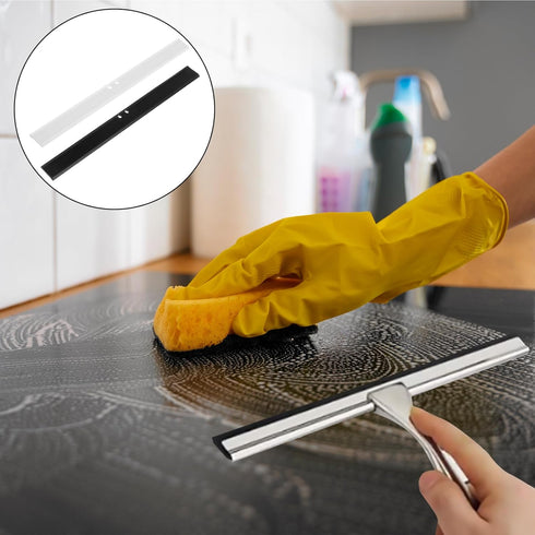 4Pcs Replacement Squeegee Rubber, 10.23'' Window Cleaning Scrubber Wiper for Glass and Shower Doors (Black+White)