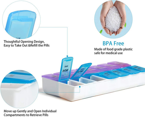Zumd Weekly Pill Organizer, 7 Day Pill Box with Cute Quilted Fabric Zipper Case, Travel AM PM Vitamin Organizer