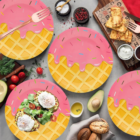 HSPAIDYP 50 Plates,7" Pcs Ice Cream Party Supplies Ice Cream Paper Ice Cream Dessert Plates Sweet One Popsicle Plates