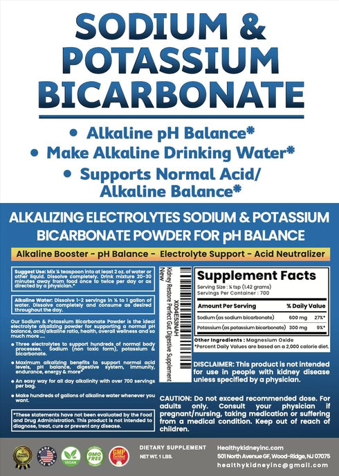 Immune Sodium Bicarbonate Powder & Potassium Bicarbonate Powder pH Balance Supplement. Make Gallons of Alkaline Water