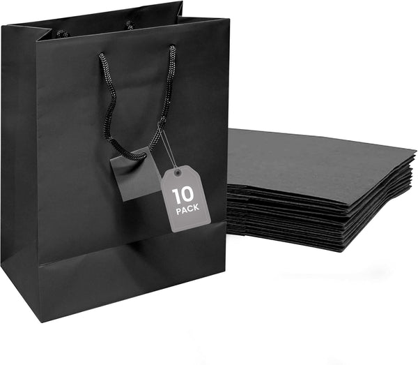 Novel Box Black Gift Bags with Handles, 10 Pack, 4.75x3.25x6.75 Inches, Small Paper Bulk Gift Bags