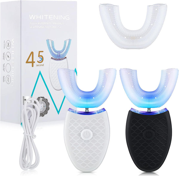 2 Pieces Ultrasonic Electric Toothbrush Adults U Shaped Automatic Toothbrushes for Teeth Whitening, 3 Brush Heads, IPX7