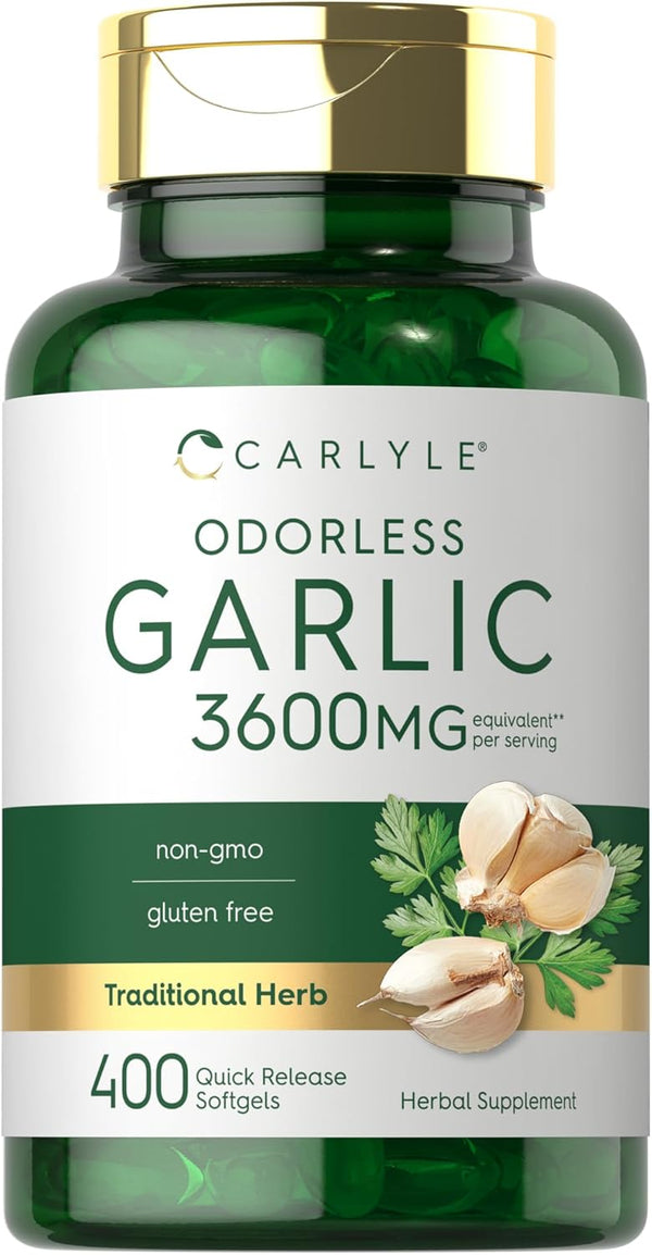 Carlyle Odorless Garlic Extract 3600mg - 400 Count, Non-GMO, Gluten Free Supplement