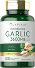 Carlyle Odorless Garlic Extract 3600mg - 400 Count, Non-GMO, Gluten Free Supplement