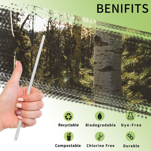 Pure White Paper Drinking Straws, 7.75", Pack of 100 Disposable Solid White Straws for Wedding Party