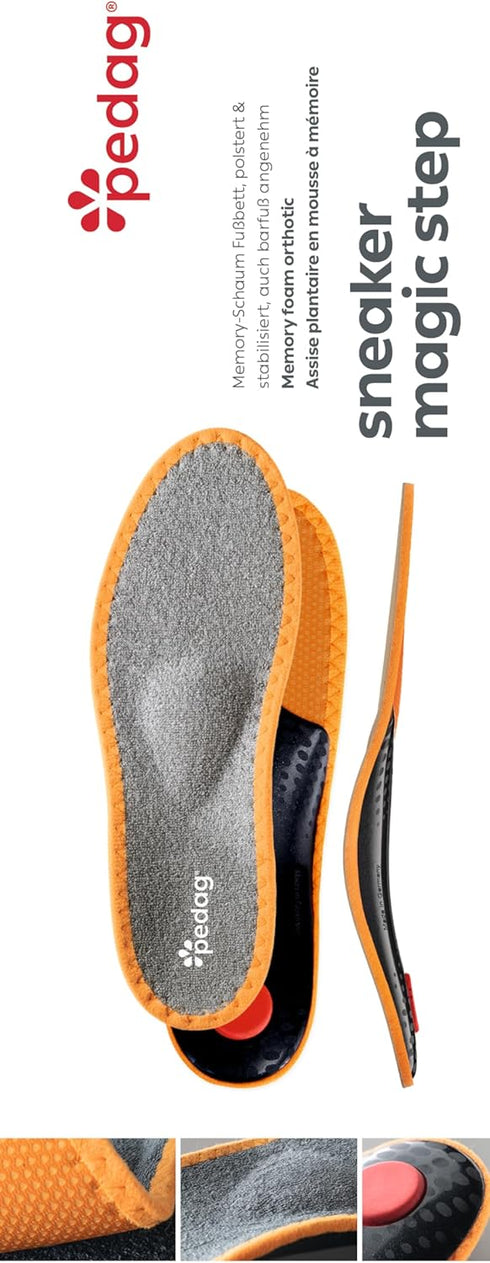 pedag Sneaker Magic Step Athletic Shoe Insoles, Handmade in Germany, Memory Foam Bed, W7 / EU 37
