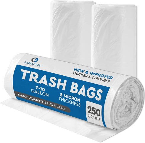 Clear 7-10 Gallon Trash Bags, Bulk Pack, Medium Size Garbage Bin Liners for Office, Bedroom, Kitchen, 250 Bags