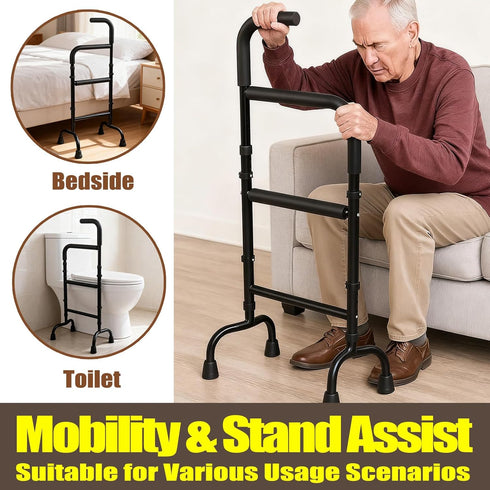 HeywoodCabin 2-in-1 300lb Adjustable Stand Assist for Elderly - Standing Rail & Walking Cane with Anti-Slip Handle