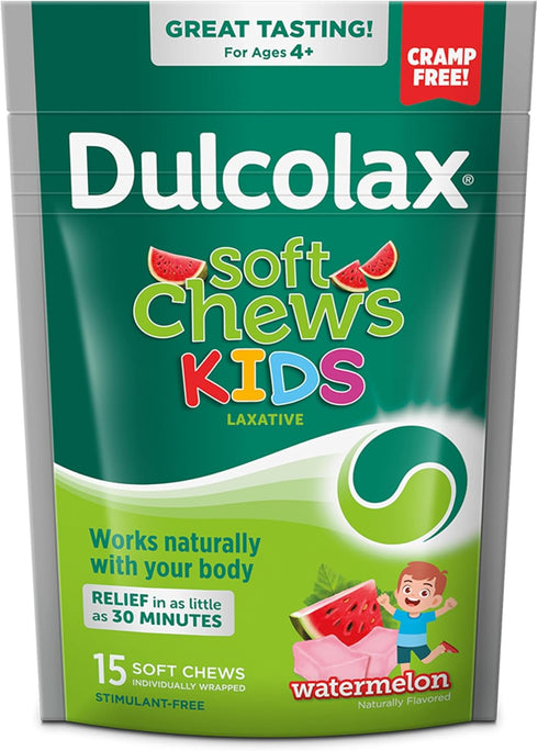 Dulcolax Kids Saline Laxative Soft Chews, Gentle Constipation Relief for Kids, Watermelon Flavor, 15 Count