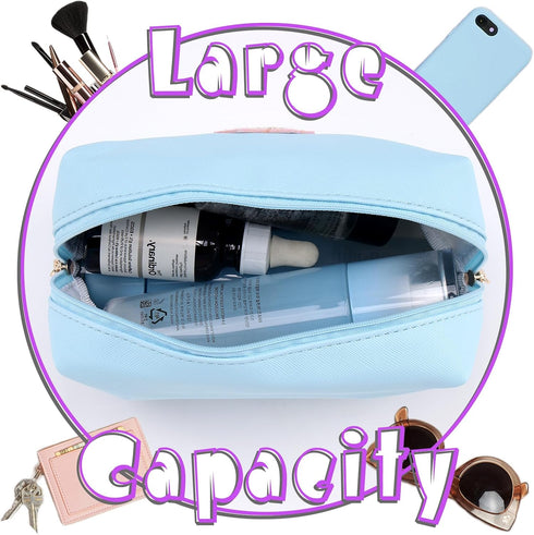 Personalized Initial Letter Makeup Bag Organizer, Waterproof PU Leather Letter Zipper Cosmetic Pouch Bag, Travel