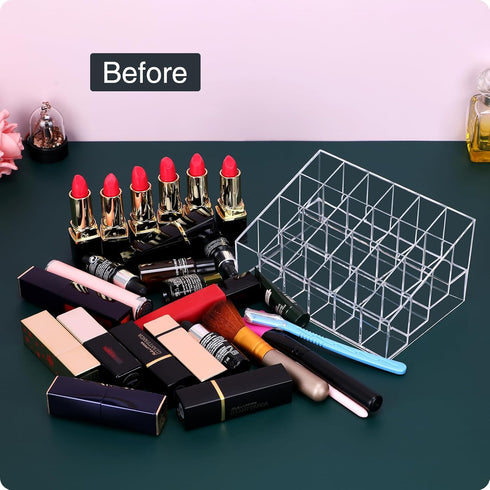 Lipstick Organizer, Small Clear Plastic Compact Holder with 24 Slots for Lip Gloss, Chapstick