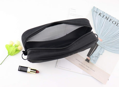 Mesh Travel Toiletry Bag, Transparent Standing Pouch, Portable Shaving Kits Organizer, Pack of 2 Sizes (S/M), Black