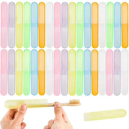 Hedume 35 Pieces Travel Toothbrush Case - Portable Plastic Dust-proof Holder in 7 Colors for Travel & Camping