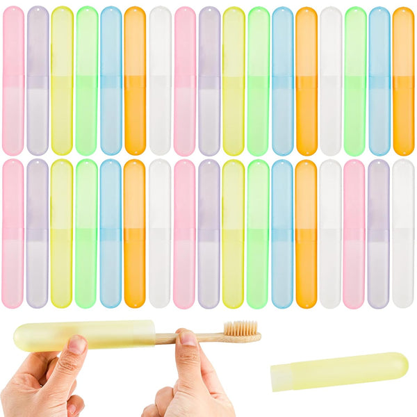 Hedume 35 Pieces Travel Toothbrush Case - Portable Plastic Dust-proof Holder in 7 Colors for Travel & Camping