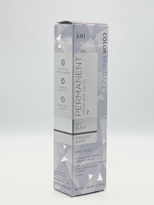 ion Permanent Creme Hair Color, 1V Jet Black, 2.05 oz, Vegan, Cruelty Free, Long Lasting
