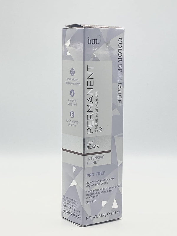 ion Permanent Creme Hair Color, 1V Jet Black, 2.05 oz, Vegan, Cruelty Free, Long Lasting