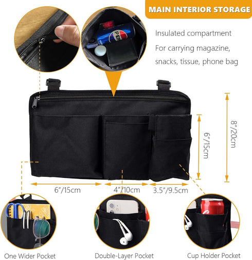 Wheelchair Side Bag with Cup Holder,Wheelchair Armrest Accessories Storage Pouch for RollatorWalkerPower