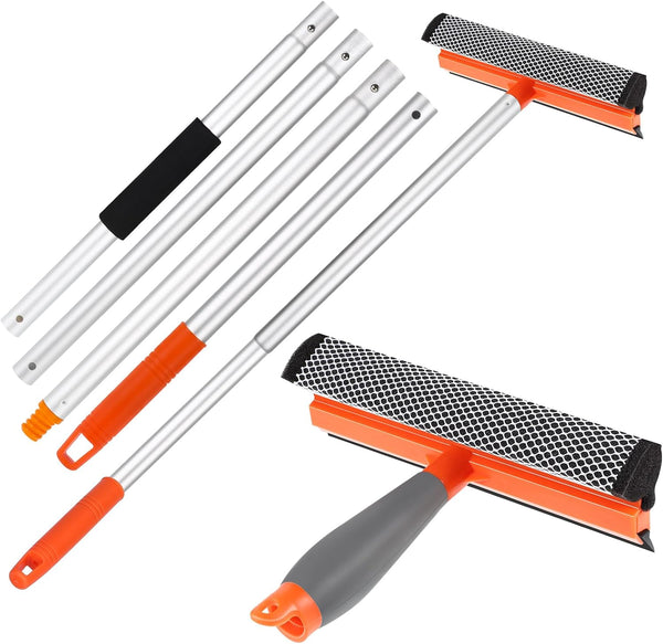 Window Squeegee for Home, 2 in 1 Cleaning Tool with Extension Pole for Shower, Car, Mirror, and Glass
