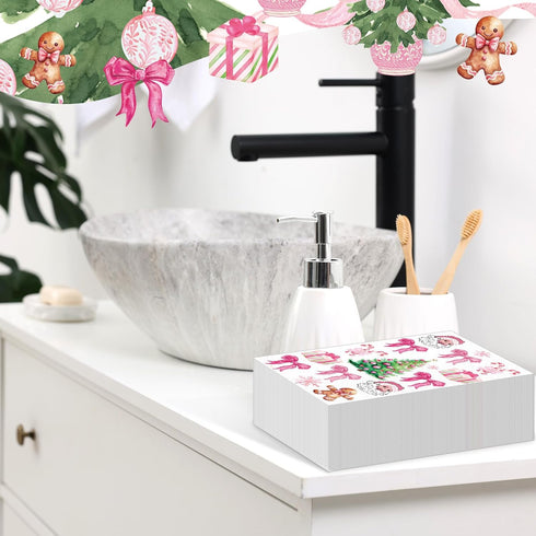 Janlaugh 100 3 Pcs Pink Christmas Elements Napkins Ply Disposable Hand Towels for Bathroom Paper Napkins Guest