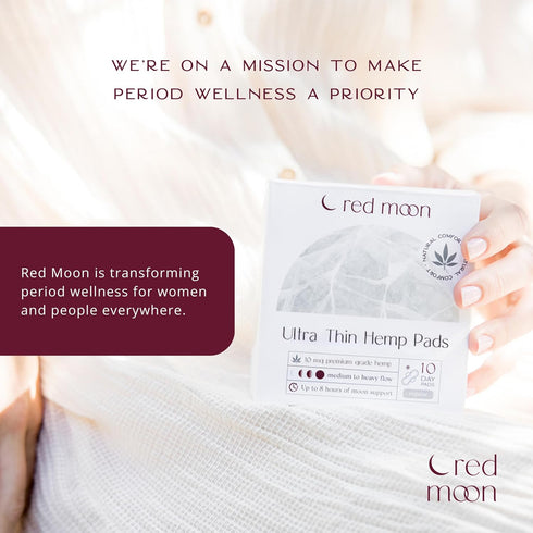 Red Moon (Pack 10) Ultra Thin Hemp Pads of Sanitary Pads for Women, Menstrual Pads- White