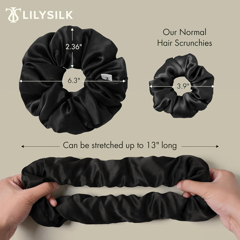 LILYSILK Giant Silk Scrunchies, 100% Silk Filled Hair Holder for Women, Elastic Large Hair Tie for Breakage Prevention