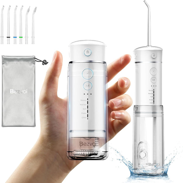 Water Flosser Mini Cordless Portable: 5 Modes, Telescopic Water Tank, 6 Tips, IPX7 Waterproof Oral Irrigator for Teeth