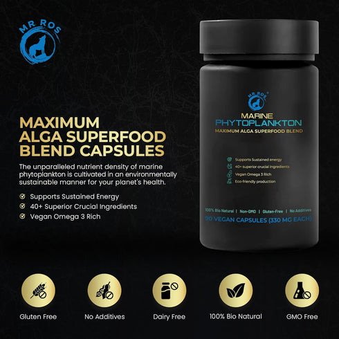 Marine Phytoplankton Capsules, 90 Vegan Capsules - Natural Energy, Immune, Cognitive Support