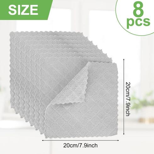 Double-Sided Microfiber Cleaning Cloths - 8-Pack Gray, Non-Scratch Dishcloth & Rags for Kitchen, Car, Housekeeping