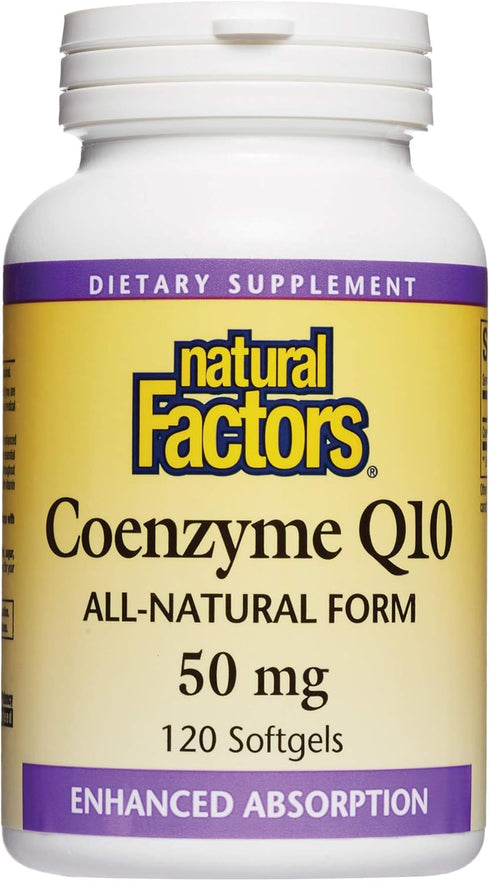Natural Factors Coenzyme Q10 50mg - CoQ10 Supplement for Energy, Heart and Antioxidant Support, Gluten Free, 120