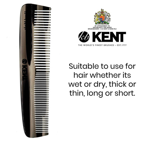 Kent R7TG Graphite Double Tooth Hair Pocket Comb, Small Fine/Wide Tooth Comb for Men, Women, and Kids