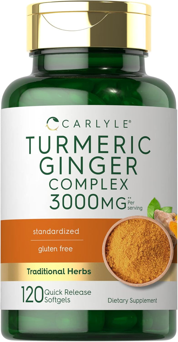 Carlyle Turmeric Curcumin Complex Supplement 3000 mg | 120 Softgel Capsules | Non-GMO, Gluten Free, Ginger