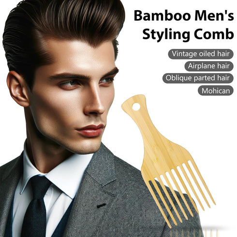 2-Piece Bamboo Comb Set for Afro Hair, Natural Anti-Static Picks for Curly, Thick Hair, Eco-Friendly Styling Solution