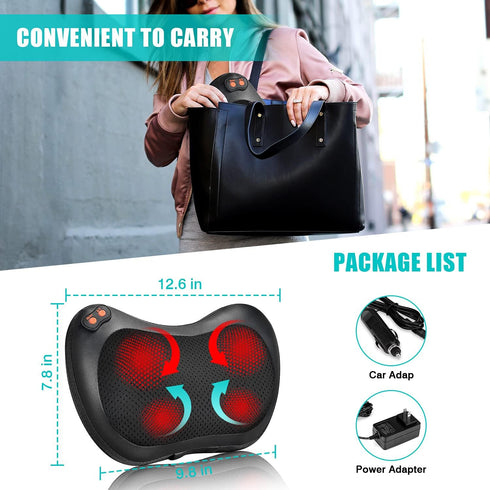Back Massager, Shiatsu Neck Massager with Heat, Electric Deep Tissue Massage Pillow for Shoulder, Back, Leg Relief for