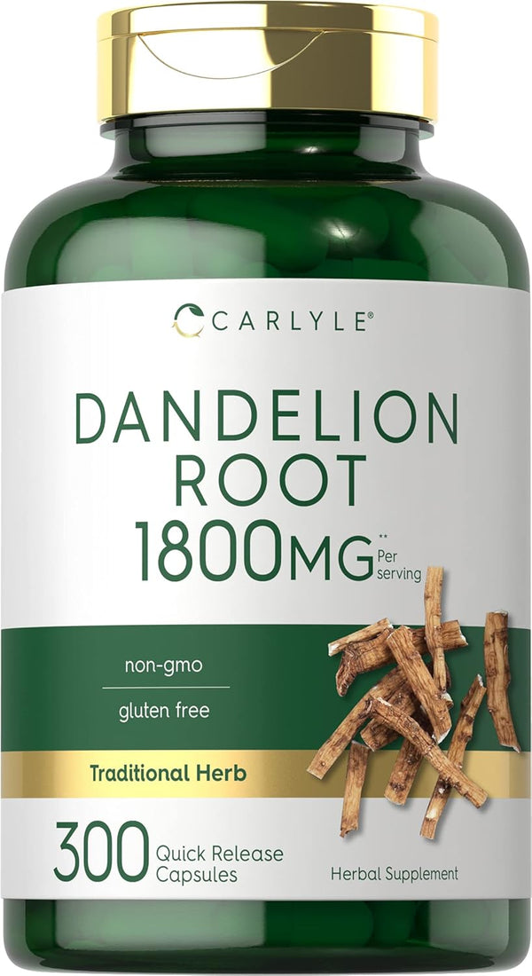 Carlyle Dandelion Root Supplement | 1800mg | 300 Capsules | Non-GMO, Gluten Free