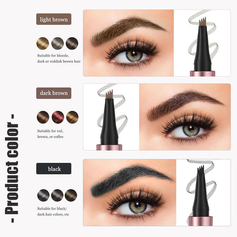 Magic Eyebrow Pencil, Waterproof Microblading Pen for Women, 4 Fork Tip for Natural-Looking Defined Brows (Dark Brown)