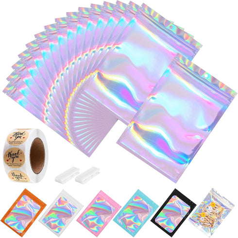 150-Pack 4 x 6 in Holographic Mylar Bags, Resealable Foil Pouches for Food Storage, Smell Proof Packaging