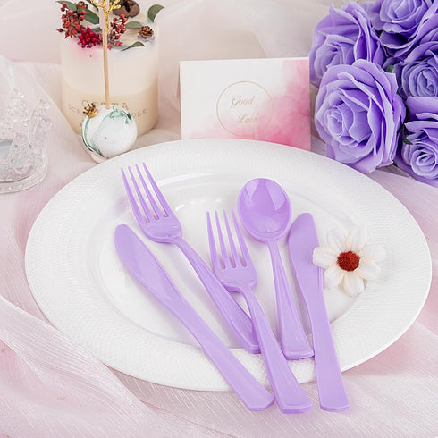 WDF 160 Piece Purple Plastic Silverware - Heavy Duty Includes 80 Forks, 40 Spoons, 40 Knives, Lavender Utensils for