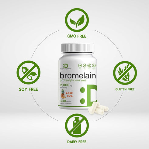 Bromelain Supplement 2000mg - Natural Proteolytic Enzymes from Fresh Pineapple, 240 Capsules for Nutrient Digestion