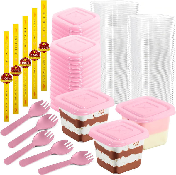 Wuqoioo Dessert Cups, 100 Pack 12 Oz Yogurt Parfait Cups With Lids Plastic