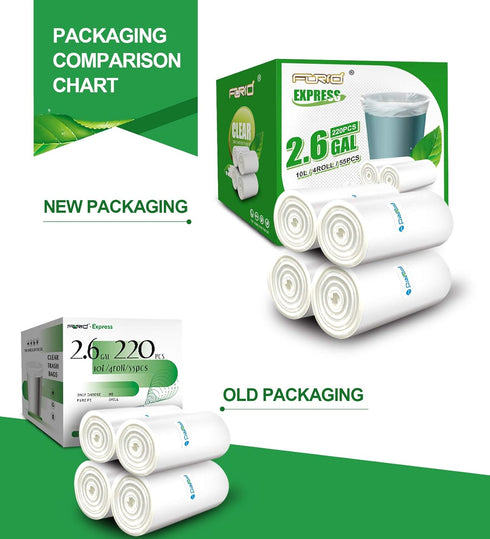 FORID Clear Small Trash Bags, 2.6 Gallon, 220 Count, Durable Plastic Liners for Bathroom Bedroom Office Garbage Can