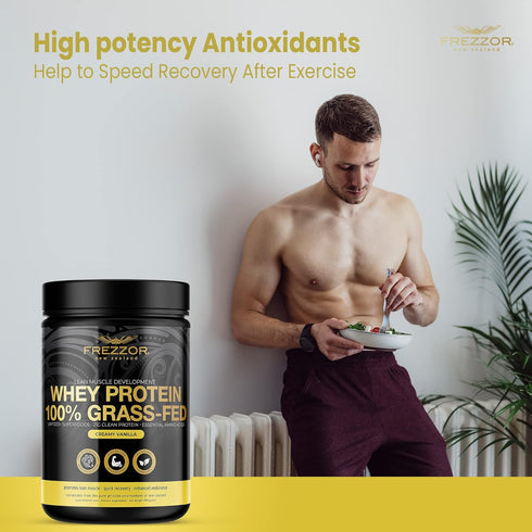 FREZZOR 100% Grass-Fed Whey Protein Powder - Vanilla Flavor with 21g Protein, Keto Friendly, 600 Grams