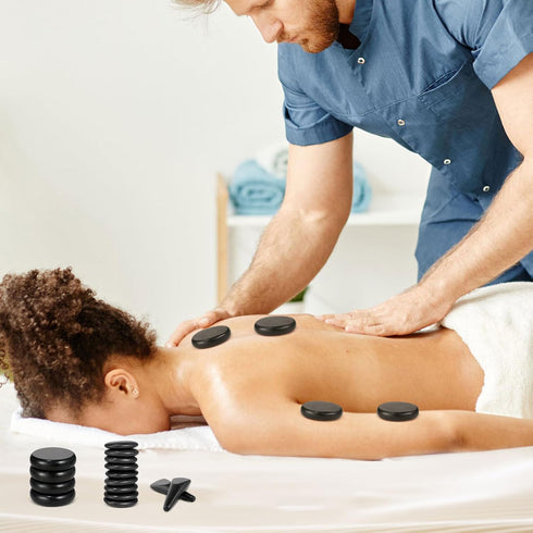 Primachen 21 Set, Hot Stones Massage Warmer Kit, Pcs Hot Stones Massage Hot Rocks Basalt Massage Stones for Home Spa