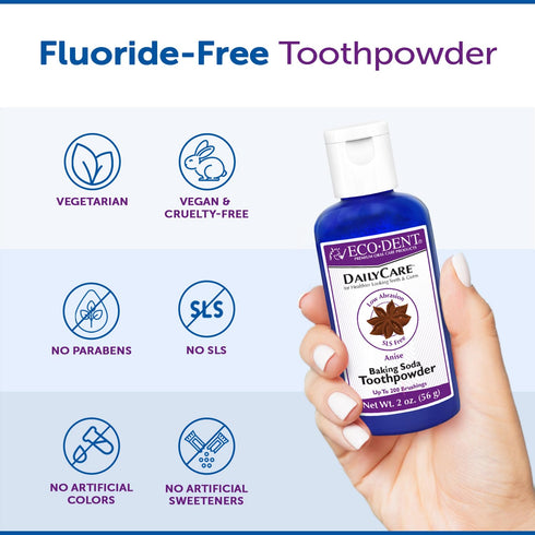 Eco-Dent DailyCare Baking Soda Toothpowder, Anise - SLS & Fluoride-Free with DailyRinse Pack